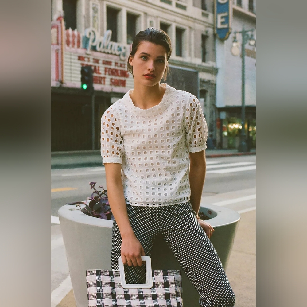 Anthropologie Wolven Eudora Eyelet Top in White‎